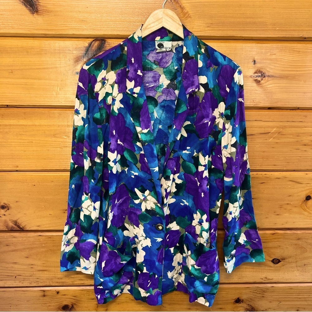 Rare VTG Blazer FIRST OPTION Colorful Long Sleeve Collared One Button Womens